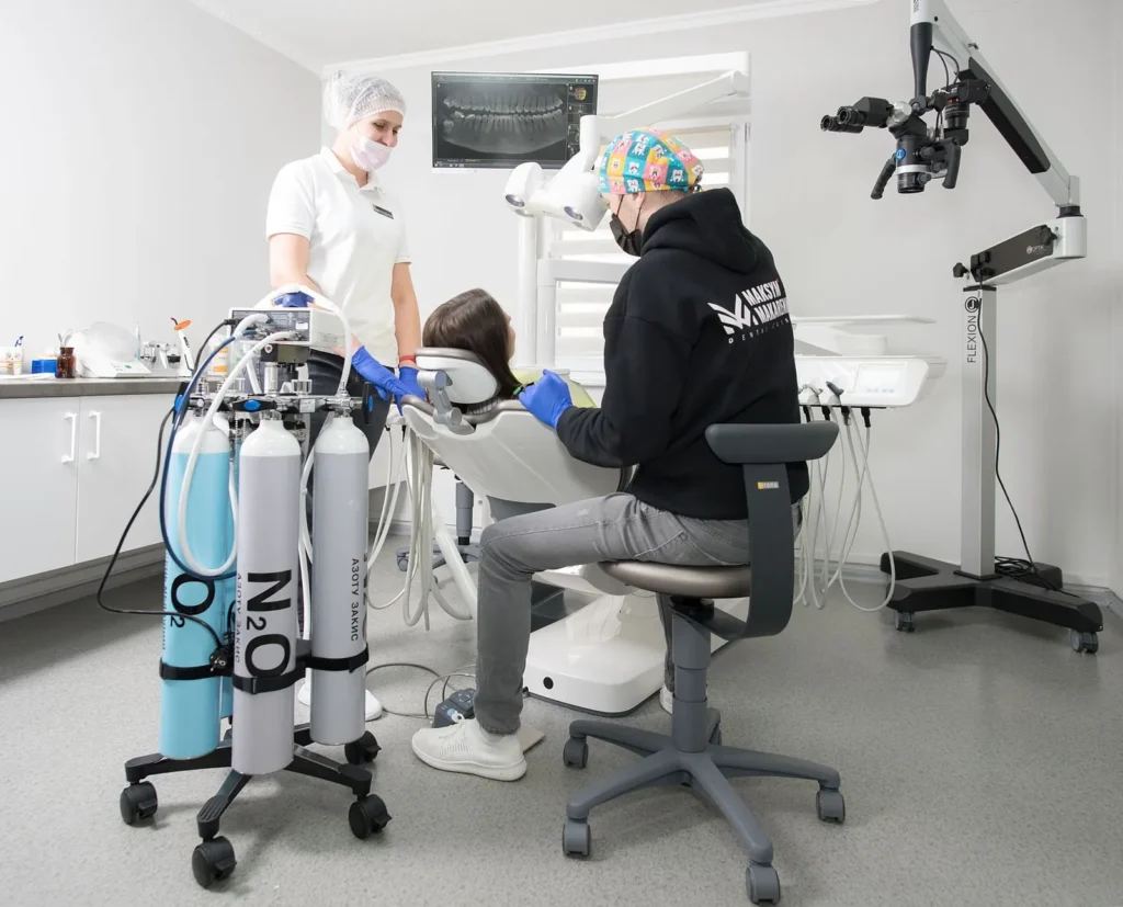 A patient receiving nitrous oxide during a dental visit